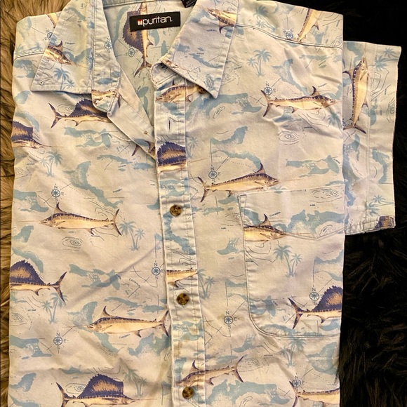 Puritan Vintage All Cotton Fishes Button-Up Men’s Shirt! Super Groovy! - Picture 1 of 4
